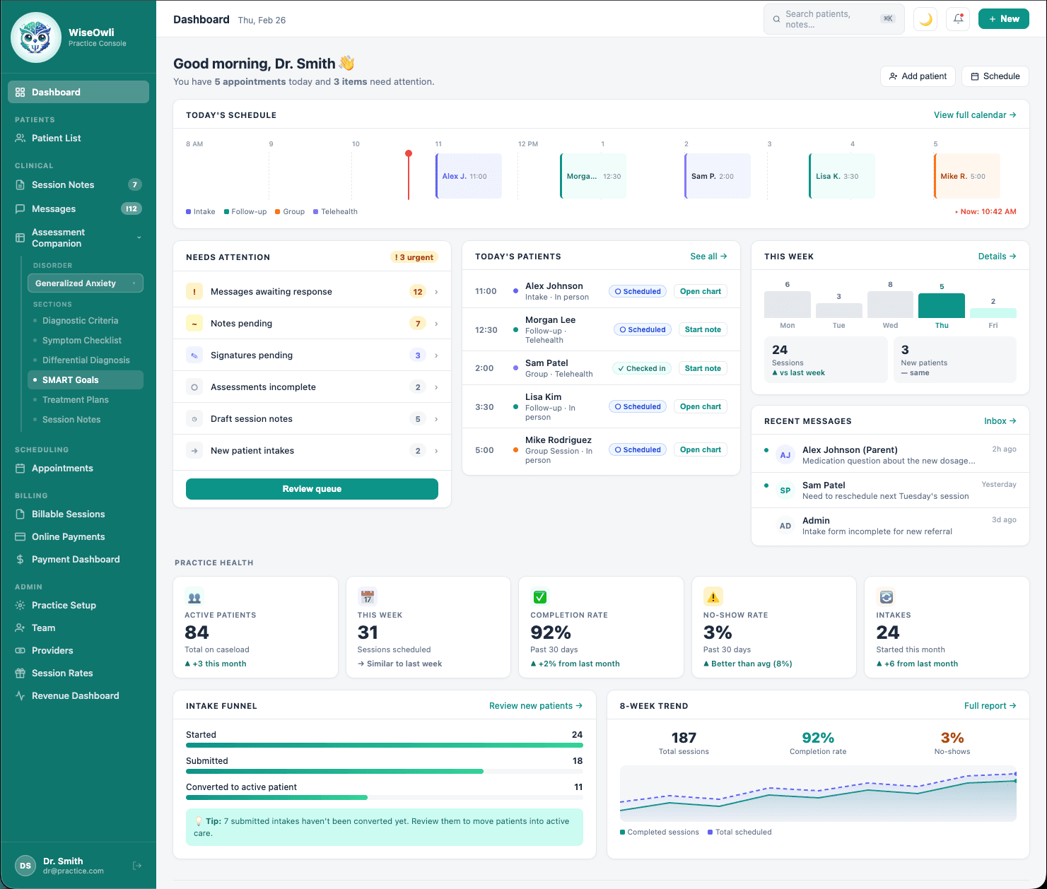 WiseOwli dashboard screenshot
